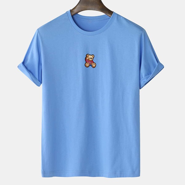 

Men Cartoon Bear Embroidered Tee, Blue