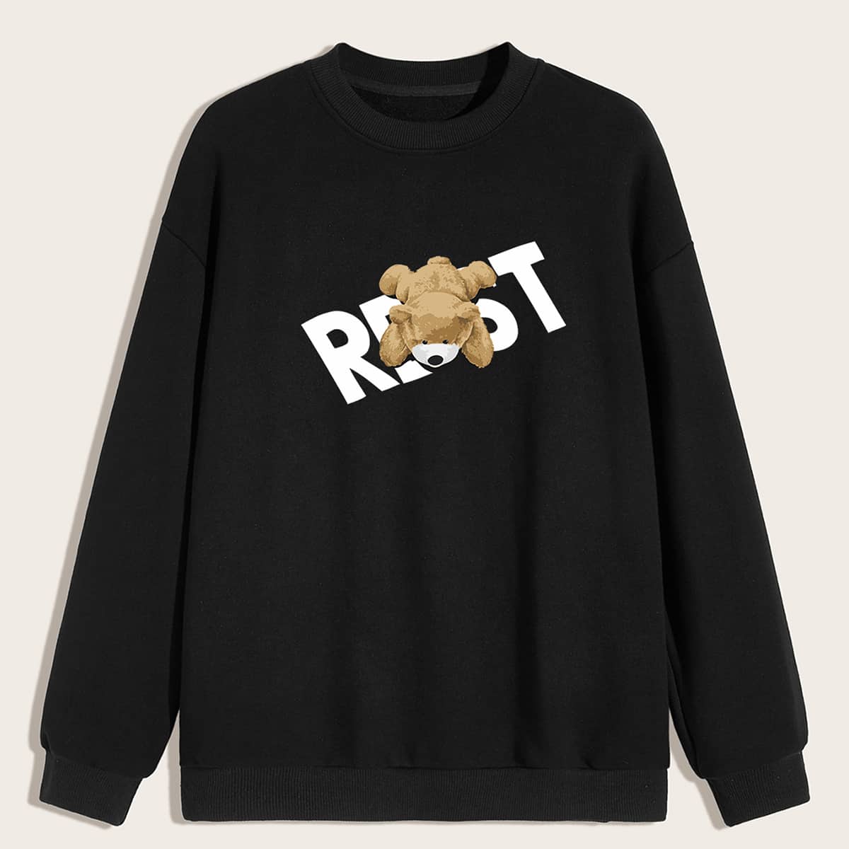 

Guys Letter Cartoon Bear Graphic Sweatshirt, Black