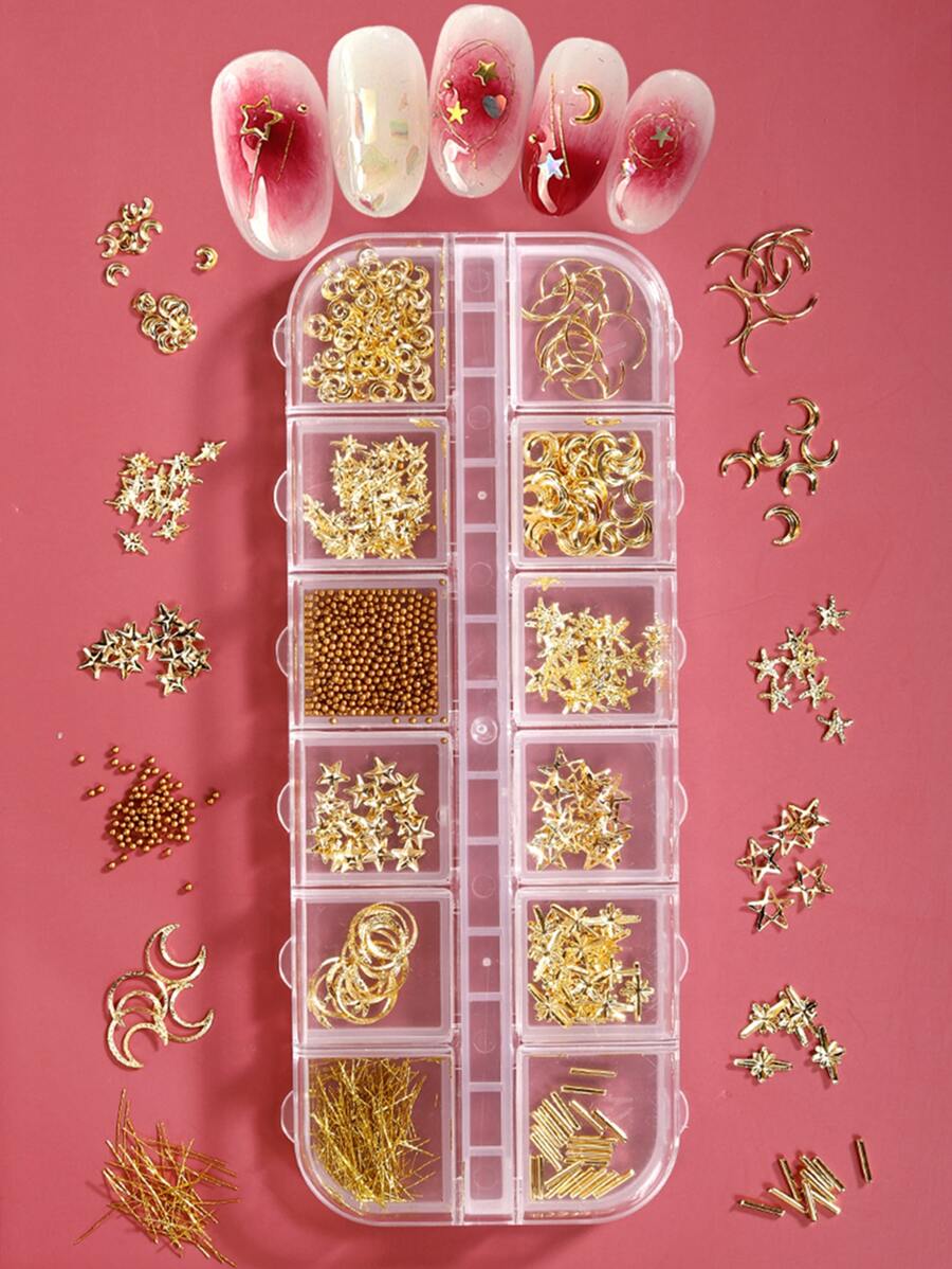 1box Moon & Star Nail Art Decoration - Gold - View 1