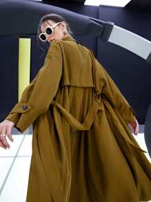 SHEIN Unity 斜口袋腰帶風衣外套 - 橄欖綠 - 查看 2