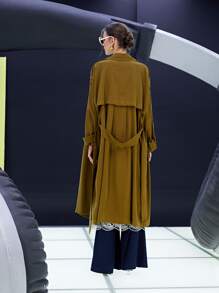 SHEIN Unity 斜口袋腰帶風衣外套 - 橄欖綠 - 查看 3