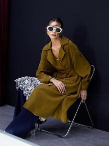SHEIN Unity 斜口袋腰帶風衣外套 - 橄欖綠 - 查看 4