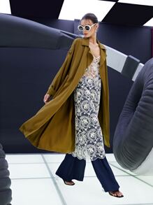 SHEIN Unity 斜口袋腰帶風衣外套 - 橄欖綠 - 查看 5