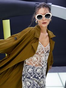 SHEIN Unity 斜口袋腰帶風衣外套 - 橄欖綠 - 查看 6