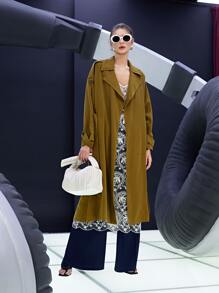 SHEIN Unity 斜口袋腰帶風衣外套 - 橄欖綠 - 查看 7