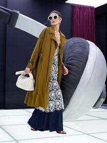 SHEIN Unity 斜口袋腰帶風衣外套 - 橄欖綠 - 查看 8