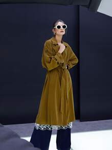 SHEIN Unity 斜口袋腰帶風衣外套 - 橄欖綠 - 查看 9