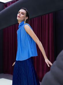 SHEIN Solid Sleeveless Ruched Blouse - Blue - View 2