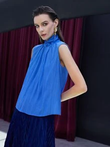 SHEIN Solid Sleeveless Ruched Blouse - Blue - View 4