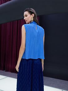 SHEIN Solid Sleeveless Ruched Blouse - Blue - View 5