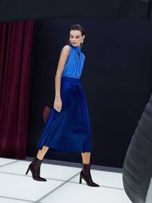 SHEIN Solid Sleeveless Ruched Blouse - Blue - View 7