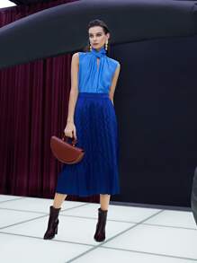 SHEIN Solid Sleeveless Ruched Blouse - Blue - View 8