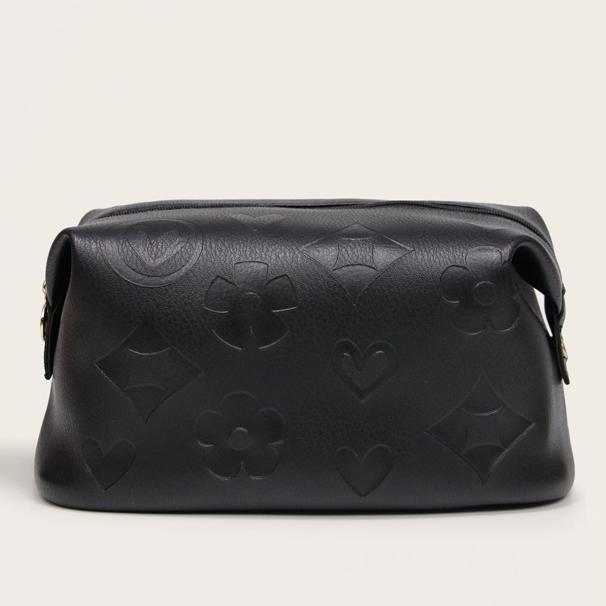 

Heart & Flower Square Makeup Bag, Black