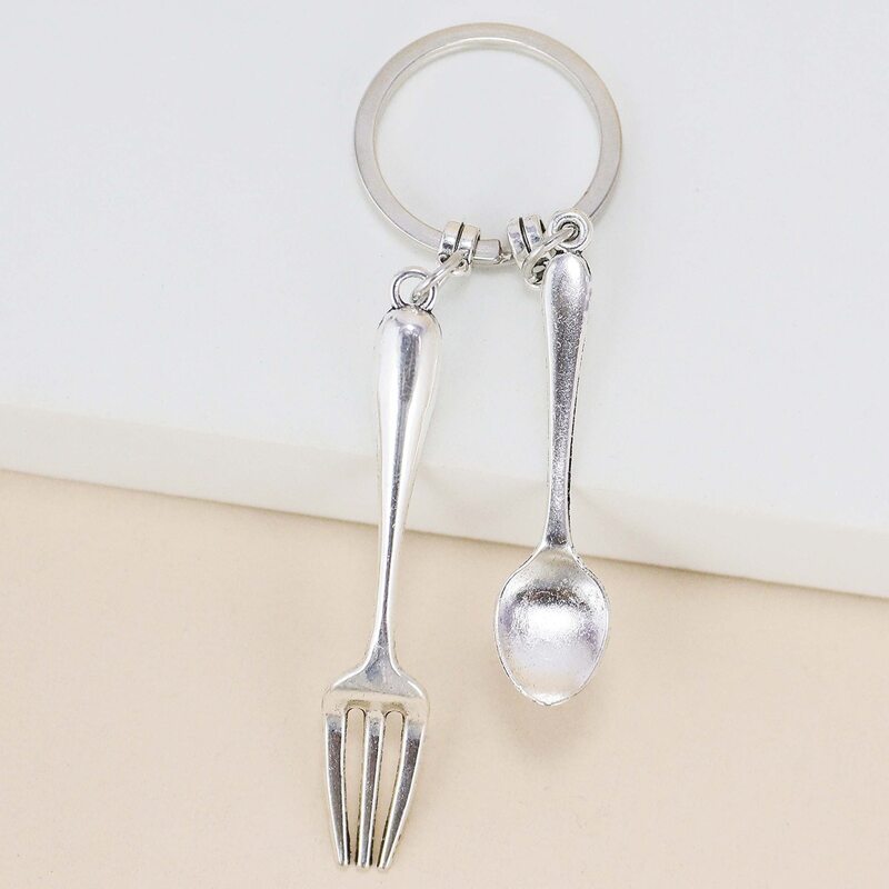 

Fork Charm Keychain, Antique silver