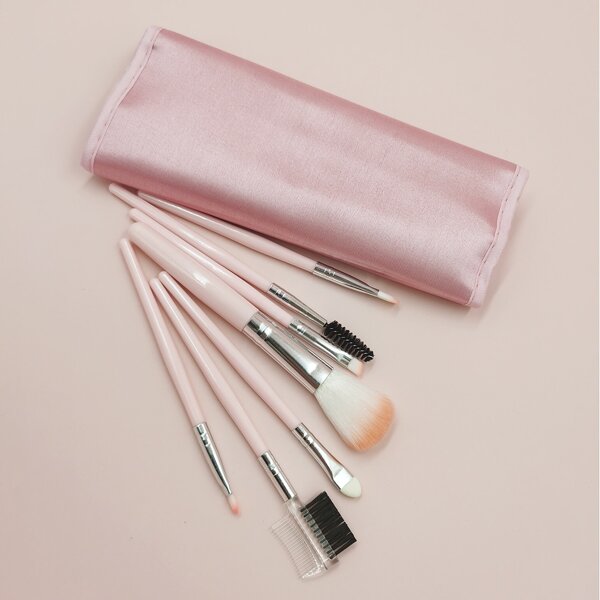 

7pcs Makeup Brush Set & 1pc Storage Bag, Pink