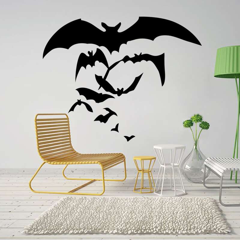 

1sheet Bat Print Wall Sticker, Black