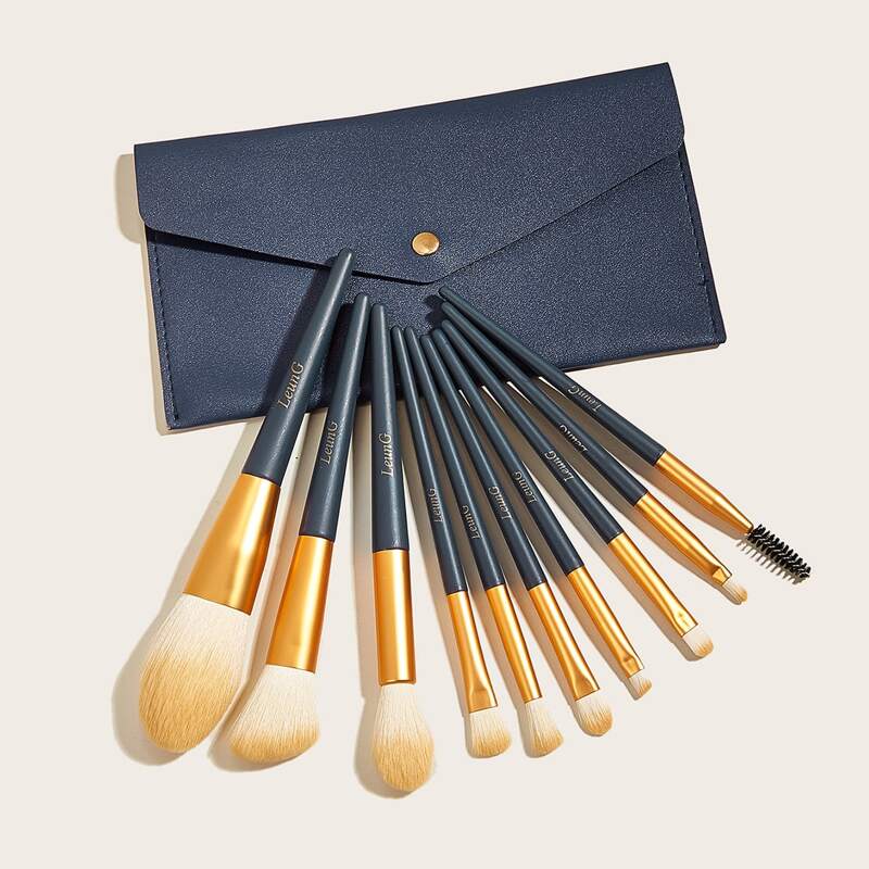 

10pcs Makeup Brush Set & 1pc Storage Bag, Blue