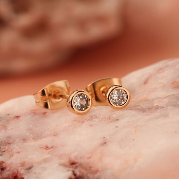 

Zircon Decor Stud Earrings, Rose gold