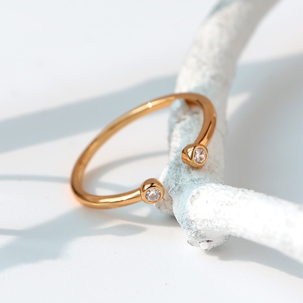 

Zircon Decor Cuff Ring, Rose gold