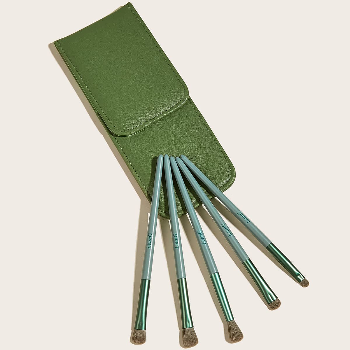

5pcs Makeup Brush Set & 1pc Storage Bag, Green