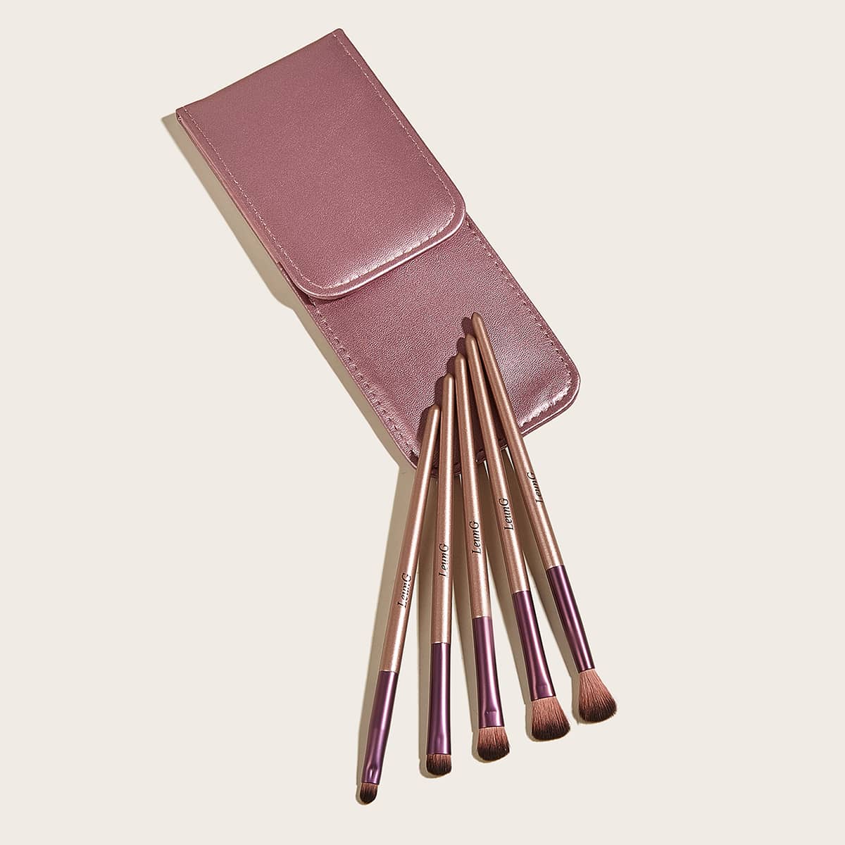 

5pcs Makeup Brush Set & 1pc Storage Bag, Rust brown