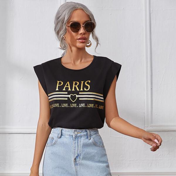 

Slogan Graphic Top, Black