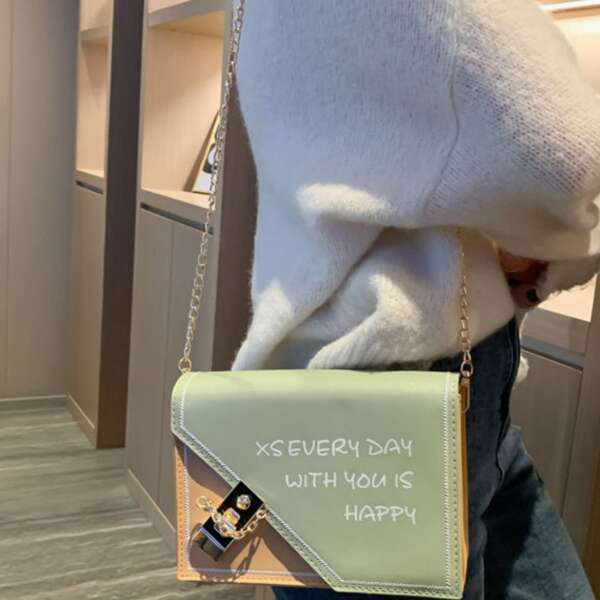 

Letter Graphic Toggle Lock Crossbody Bag, Green