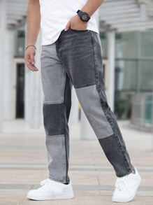 Men Colorblock Slant Pocket Jeans