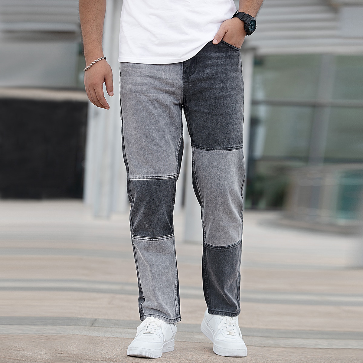 Hombres Jeans de color combinado con bolsillo oblicuo