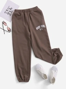 SHEIN Quần thể thao Con gái Túi Lá thư - Màu nâu  Mocha - Xem 1