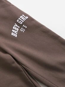 SHEIN Quần thể thao Con gái Túi Lá thư - Màu nâu  Mocha - Xem 4