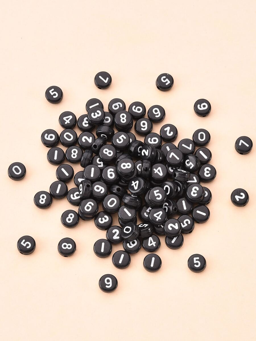1 Gói Đen Đục Acrylic Hạt Tròn Phẳng Trắng Số Đính Hạt Tự Làm Phụ Kiện Trang Sức - Đen và trắng - Xem 1