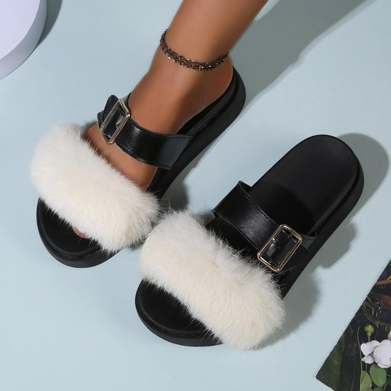 

Buckle Decor Platform Sandals, Beige
