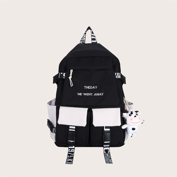 

Kids Two Tone Doll Decor Letter Graphic Backpack, Black