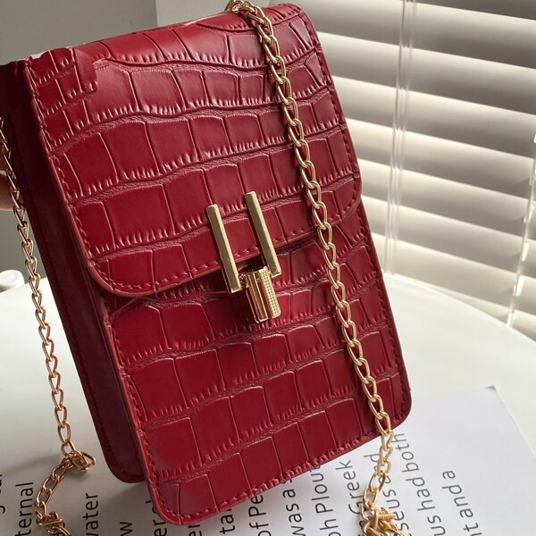 

Girls Solid Stone Grain Chain Crossbody Bag, Burgundy