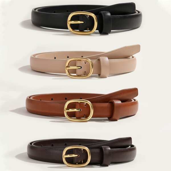 

4pcs Oval Buckle Belt With Hole Punch, Multicolor