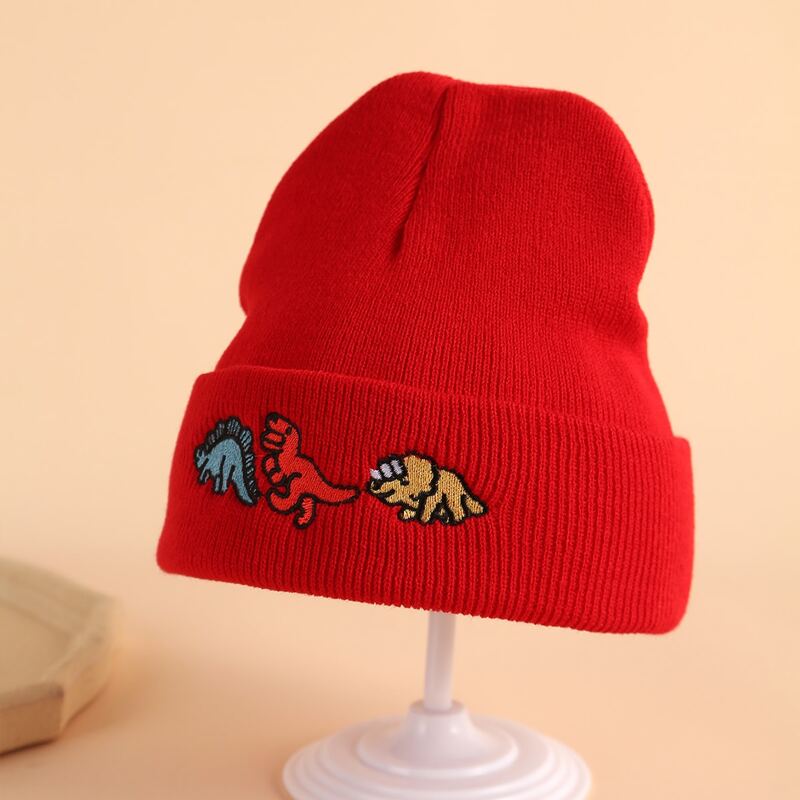 

Guys Dinosaur Embroidered Beanie, Red