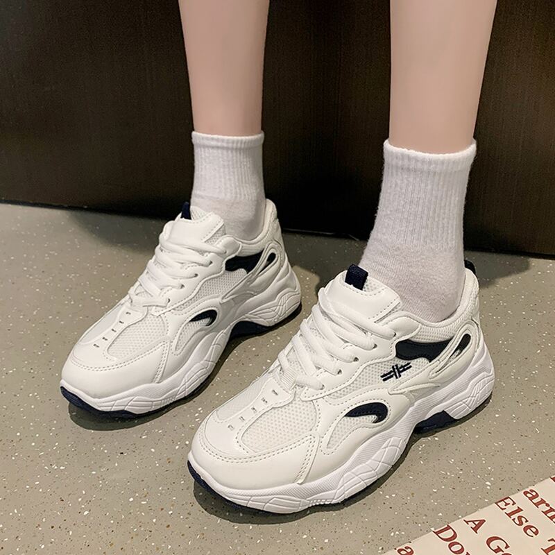 

Lace-up Front Mesh Panel Chunky Sneakers, White