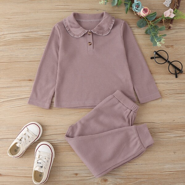 

Toddler Girls Waffle Knit Peter-pan Collar Top & Sweatpants, Dusty pink