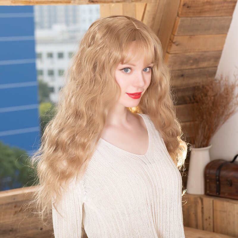 

Natural Long Curly Wig With Bangs, Gold