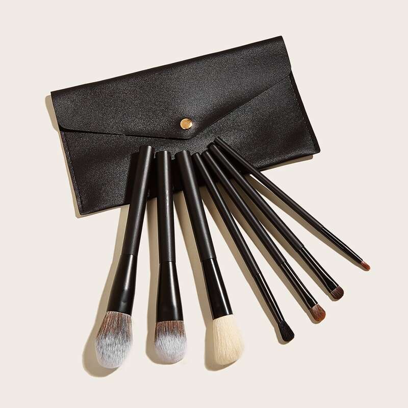 

7pcs Makeup Brush & 1pc Storage Bag, Black