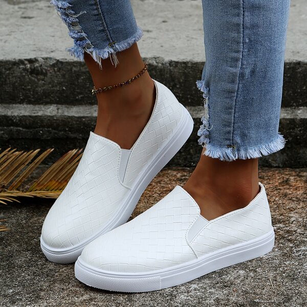 

Minimalist Braided Detail Slip On Shoes, White