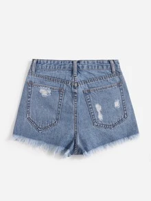 Shorts en mezclilla bajo crudo roto - Lavado ligero - Ver 2