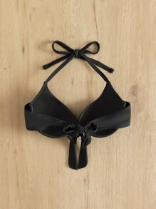 SHEIN Swim Áo Tops Bikini Nữ màu trơn Thanh lịch - màu đen - Xem 2