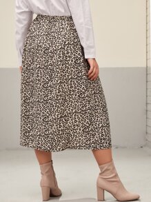 Mulvari Plus Leopard Print Slit Skirt - Multicolor - View 2