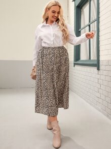 Mulvari Plus Leopard Print Slit Skirt - Multicolor - View 4