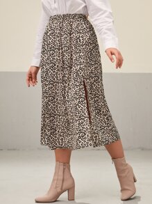 Mulvari Plus Leopard Print Slit Skirt - Multicolor - View 5