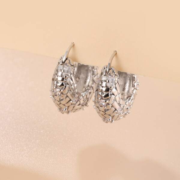 

Zircon Detail Hoop Earrings, Silver