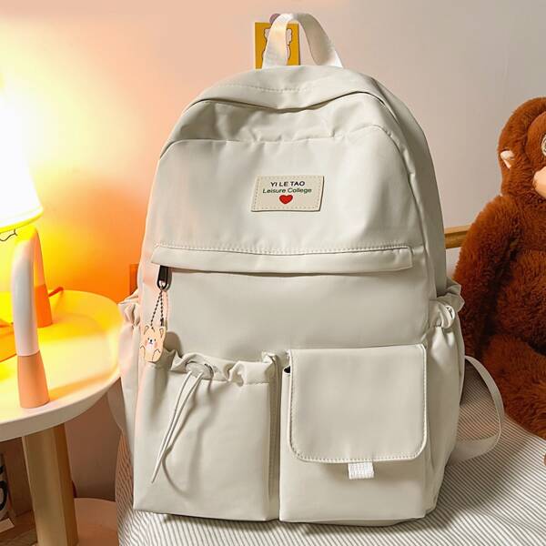 

Kids Minimalist Drawstring Design Functional Backpack, White
