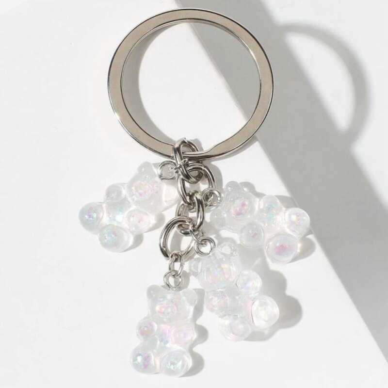 

Clear Bear Charm Keychain, White